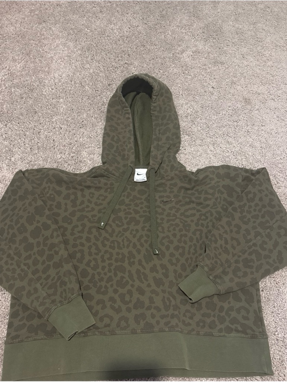 Nike Olive Green Leopard Print Crewneck Hoodie